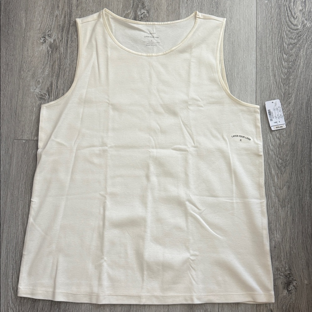 NWT CJBanks Ivory Satin Trim Sleeveless Top 100% Cotton Size X